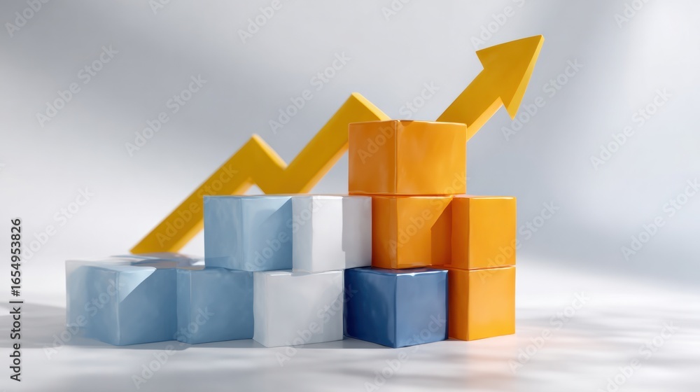Poster market ascent: a vibrant 3d rendering visualizes upward trajectory, the yellow arrow soaring above a