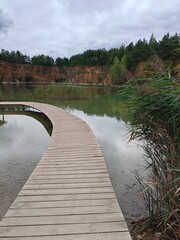 wooden bridge over lake