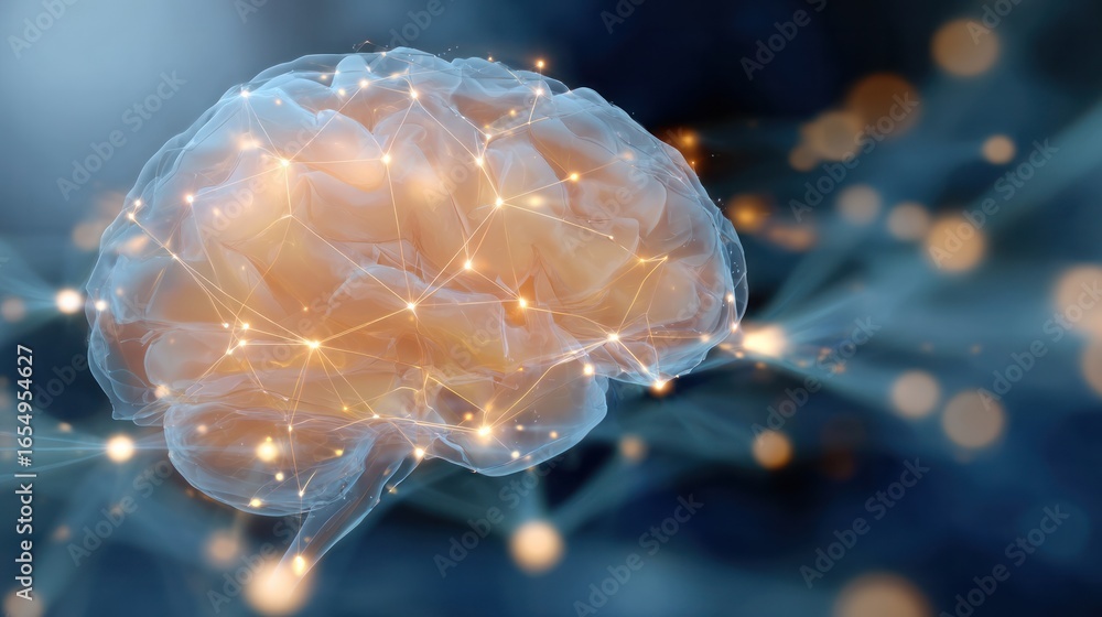 Aufkleber brain network visualization: a detailed visualization of the human brain, overlaid with interconnect