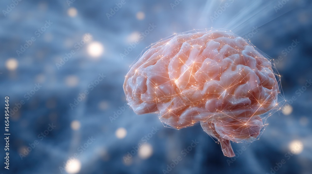 Poster brain cognition: a glowing brain, a symbol of intelligence and the complex neural networks that driv
