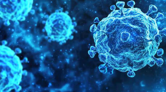 A blue and green virus with a blue background.
