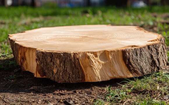 Light-colored tree stump on grass