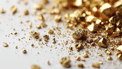 Scattered gold nuggets on a light surface