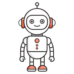 Friendly Cartoon Robot Character Illustration with a Teal Body, Orange Accents, and a Simple Smiling Expression on a White Background