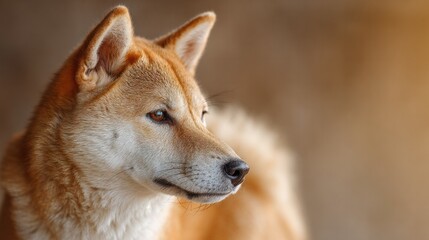 Golden Companion: A close-up portrait of a beautiful dog with rich, golden fur, gazing intently with intelligent eyes, embodying loyalty and companionship.