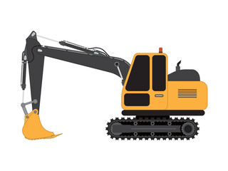 Excavator Crane on white background. Heavy Construction Digger. Earthmoving Machine. Vector illustration EPS 10.