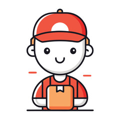 Obraz premium Cartoon Delivery Guy Holding a Box with a Red Cap Ready to Deliver Fast Shipping to Your Doorstep with a Smile