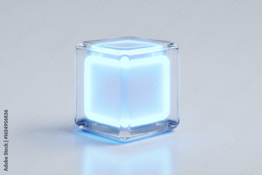 Poster glowing hexagonal cube emits soft light, showcasing modern desig