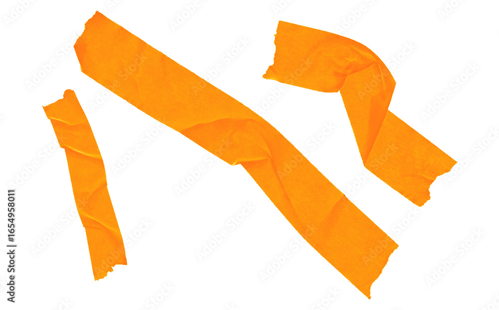 Poster assorted orange masking tape pieces on transparent backdrop for mockups and creative projects, addin