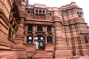 ancient Indian temple arches fragment,The sacred building carved from stone, Ancient rock curved temples of Hindu Gods at vrindavan