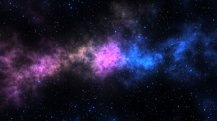 A vibrant display of cosmic nebulae in space, showcasing swirling clouds of pink and blue stardust against a dark backdrop.