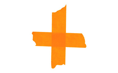 Obraz premium Orange Adhesive Tape Cross on Transparent Backdrop Masking Strips for Crafts and Mockups Realistic Texture for Creative Projects and Designs.