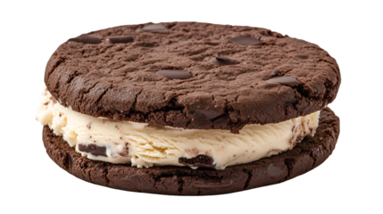 Double Chocolate Chip Cookie Ice Cream Sandwich on Transparent Background Ready for Sweet Creations