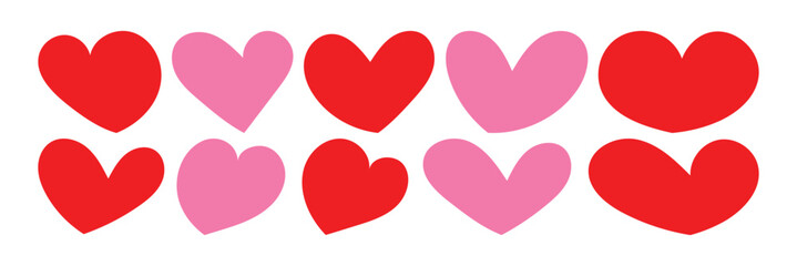 Red heart icons set. Heart icon. Valentine day love red heart shape symbol. Vector illustrations