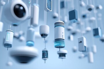 Suspended medical devices create futuristic atmosphere with calm