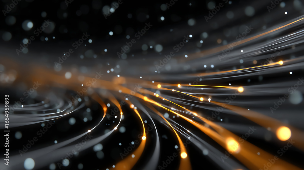 Poster abstract digital artwork featuring glowing lines, creating a mesmerizing flow of light in a futurist