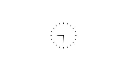 Twelve hours clock run, moving time arrows, 12 hours clock dial loop, twenty-four hours time lapse animation, Hours appear on a white background and quickly go 