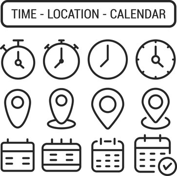 Time Date Location Icons Set