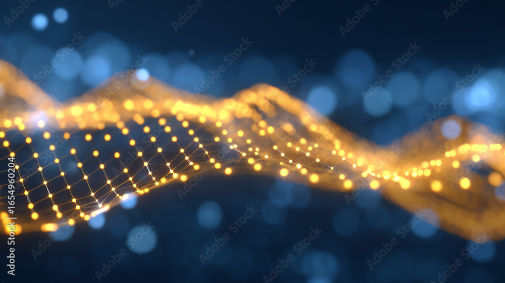 Fototapete abstract digital wave with glowing points in a dark backdrop, representing data flow and advanced te