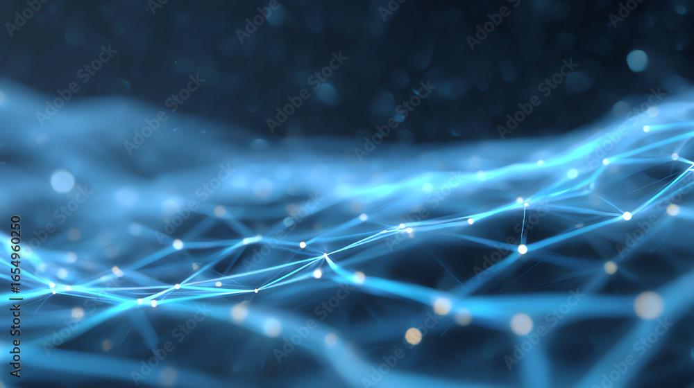 Poster abstract digital waves showcasing a network of interconnected nodes, representing technology and inn