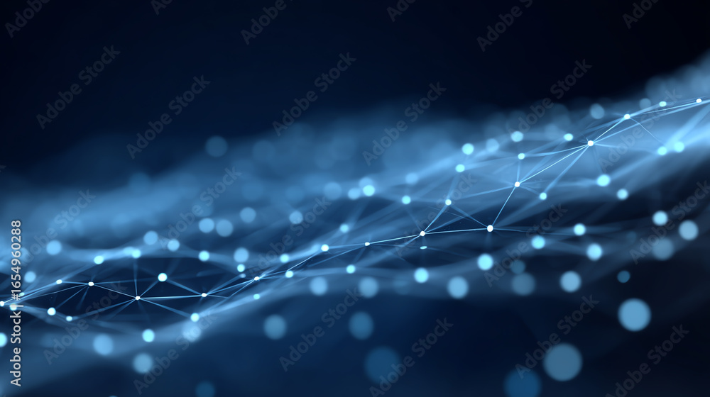 Fototapete abstract futuristic digital wave with glowing lines and nodes representing global connectivity and d
