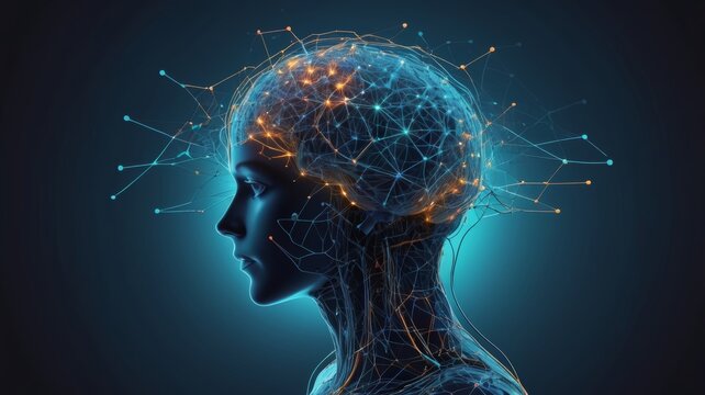 Digital representation of a human brain with neural networks, showcasing advanced technology and innovation