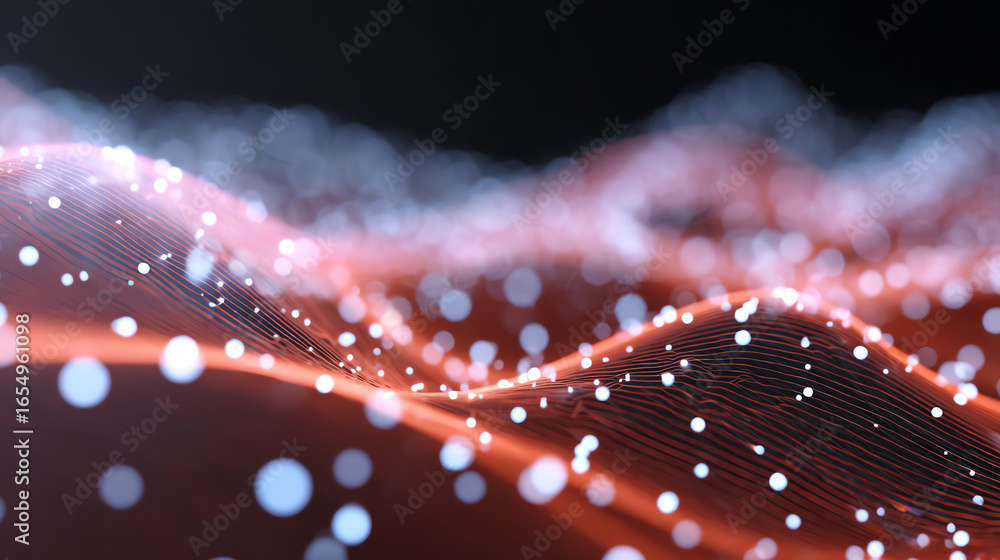 Poster abstract waves of light and particles in vibrant colors, creating a stunning visual effect for digit
