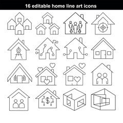 Fototapeta premium Creative and abstract house outline icons, full editable stroke, line art vector illustration on white background.