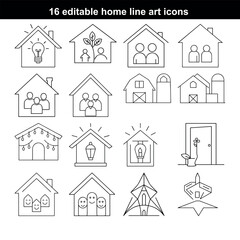 Creative and abstract house outline icons, full editable stroke, line art vector illustration on white background.