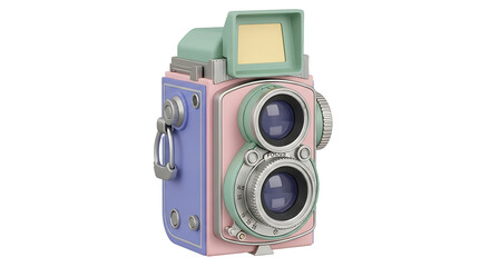 Fototapeta premium A charming retrostyle twinlens reflex camera in pastel pink blue and green colors.