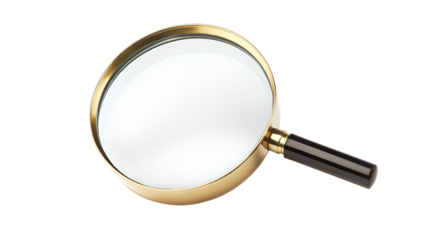 Elegant Golden Magnifying Glass with Black Handle for Detailed Inspection on Transparent Background for Clarity