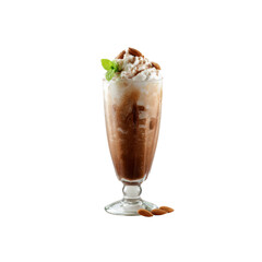 Delicious Iced Coffee Almond Beverage with Whipped Cream and Mint Garnish