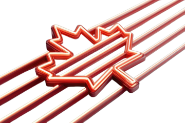 Neon maple leaf on a grid