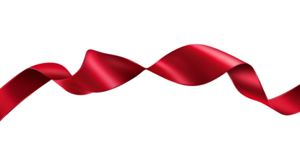 Elegant Red Ribbon Waving on Transparent Background for Decoration and Design Projects