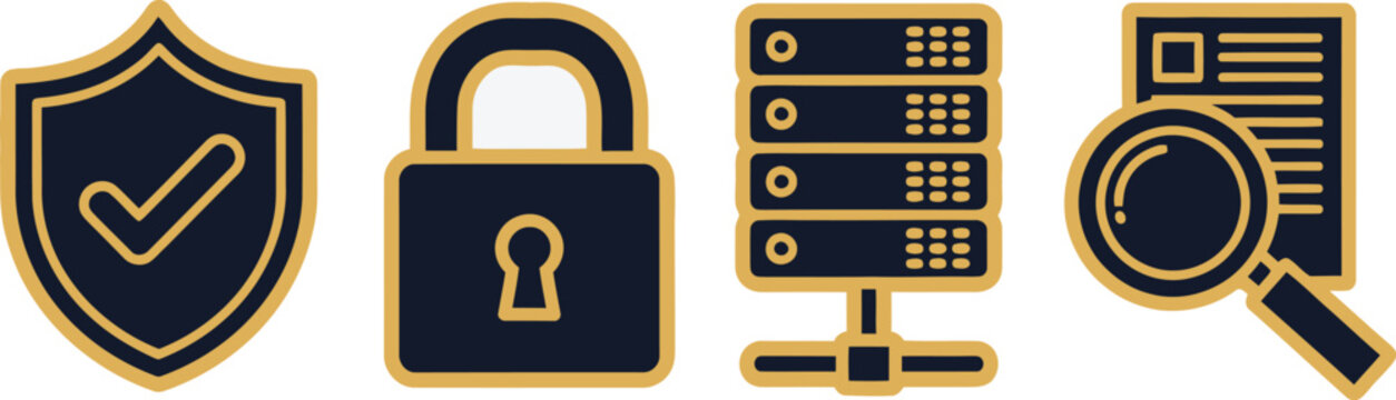 Secure Server Data Protection and Privacy Shield Icon Set