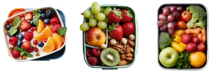 Healthy fruit lunch box ideas home food photography bright creative on transparent background