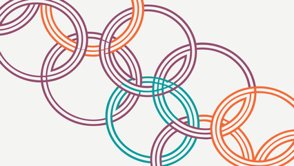 Interlocking Circles Pattern with Purple Teal and Orange Lines on a White Background for Modern Design