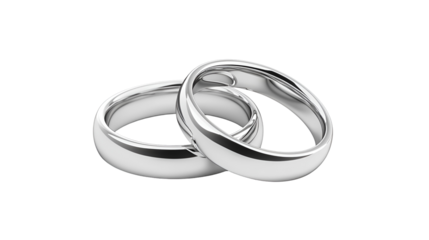 Elegant Silver Rings on Transparent Background Representing Commitment and Union with Smooth Metallic Texture