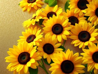 Obraz premium Bright yellow sunflowers against a glittering golden background