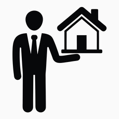 Real Estate Agent Symbol Presenting a House For Sale or Renting Represented With an Elegant and Minimalist Black and White Design