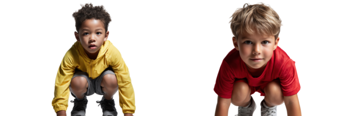 Children competing in a race outdoor playground action shot energetic on transparent background