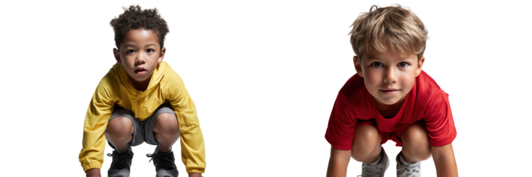 Children competing in a race outdoor playground action shot energetic on transparent background