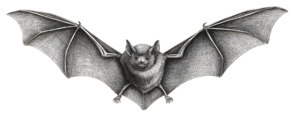 Vintage illustration of a bat with wings spread, isolated on transparent background