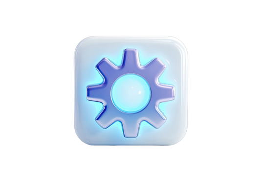 Square icon, gear, light blue