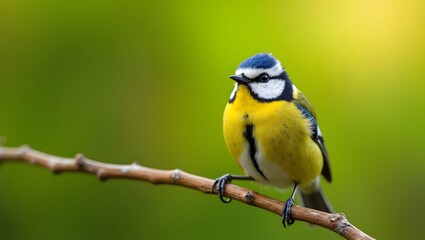 Fototapeta premium Close-up portrait of a colorful great tit bird perched on a branch,