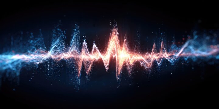 Abstract waveform graphic with glowing particles