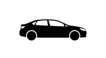 Fototapeta premium Black silhouette of a modern sedan car icon on a white background.