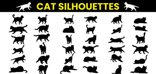 Obraz premium Cat Silhouettes Vector Set feline Poses and Animal Icons for Pet themed Designs
