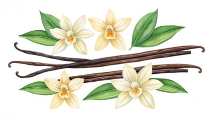 Handdrawn Botanical Illustration Vanilla Pods