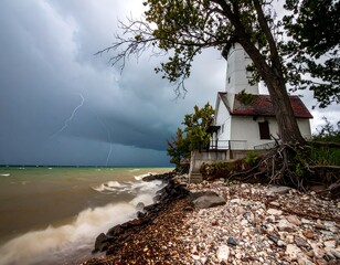 Stormy weather over a lighthouse